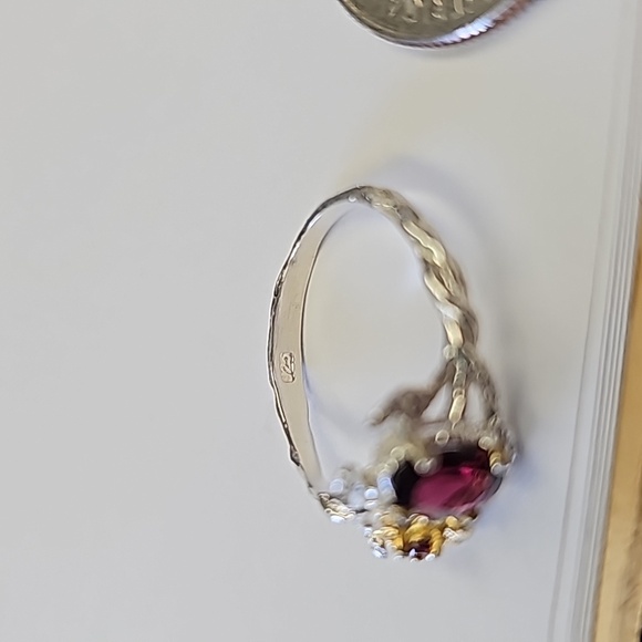 New Faceted Garnet flower sterling silver Ring size 7 - Picture 6 of 7